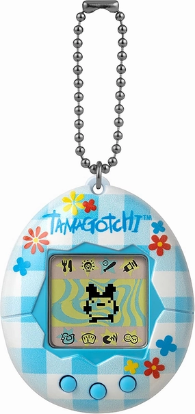 TAMAGOTCHI 42880 Bandai, Gen 2, Flower Gingham Shell with Chain-The Original Virtual Reality Pet, Multicolor
