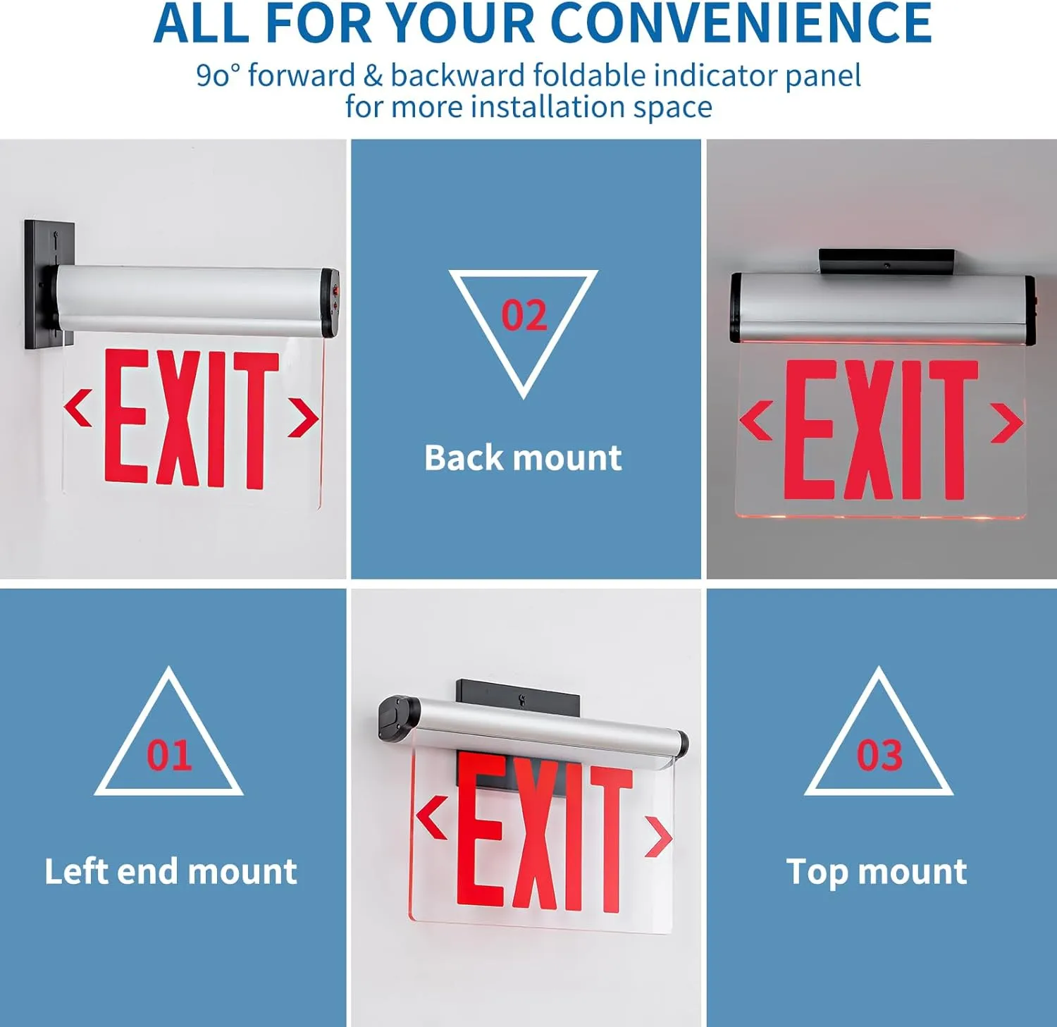 TANLUX Red Exit Signs for Business, LED Edge Lit Exit Sign, UL 924, Hardwired Emergency Exit Lights with Battery Backup, Aluminum Housing with Rotating Acrylic Clear Panel, AC 120/277V, 2 Pack