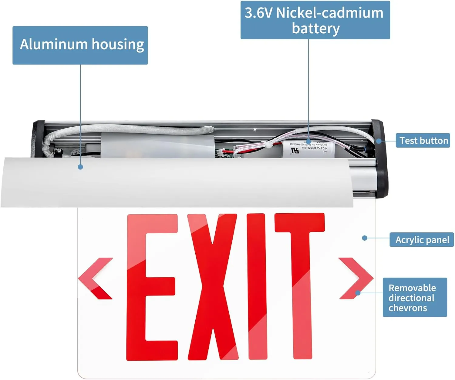 TANLUX Red Exit Signs for Business, LED Edge Lit Exit Sign, UL 924, Hardwired Emergency Exit Lights with Battery Backup, Aluminum Housing with Rotating Acrylic Clear Panel, AC 120/277V, 2 Pack