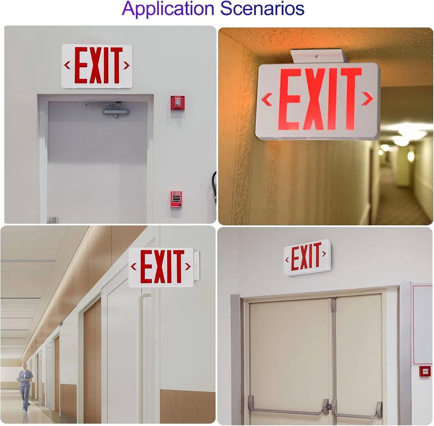 TANLUX Red LED Exit Sign With Emergency Light - UL Listed, Battery Backup, AC 120/277V, Hardwired - Commercial Business Lights - 4 Pack