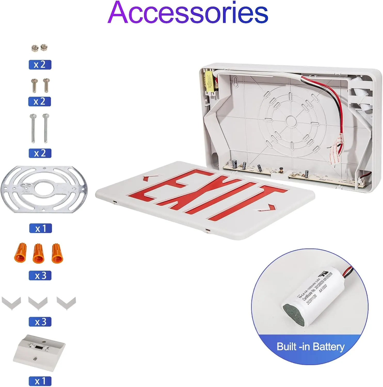 TANLUX Red LED Exit Sign With Emergency Light - UL Listed, Battery Backup, AC 120/277V, Hardwired - Commercial Business Lights - 4 Pack