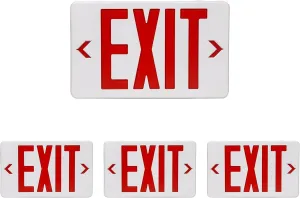 TANLUX Red LED Exit Sign With Emergency Light - UL Listed, Battery Backup, AC 120/277V, Hardwired - Commercial Business Lights - 4 Pack
