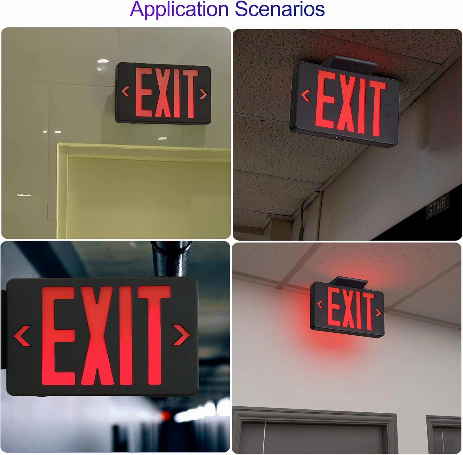 TANLUX Red Exit Sign with Black Housing, LED Emergency Exit Light with Battery Backup, UL Listed, Hardwired Exit Signs with Emergency Lights, Commercial Emergency Lights for Business - 2 Pack