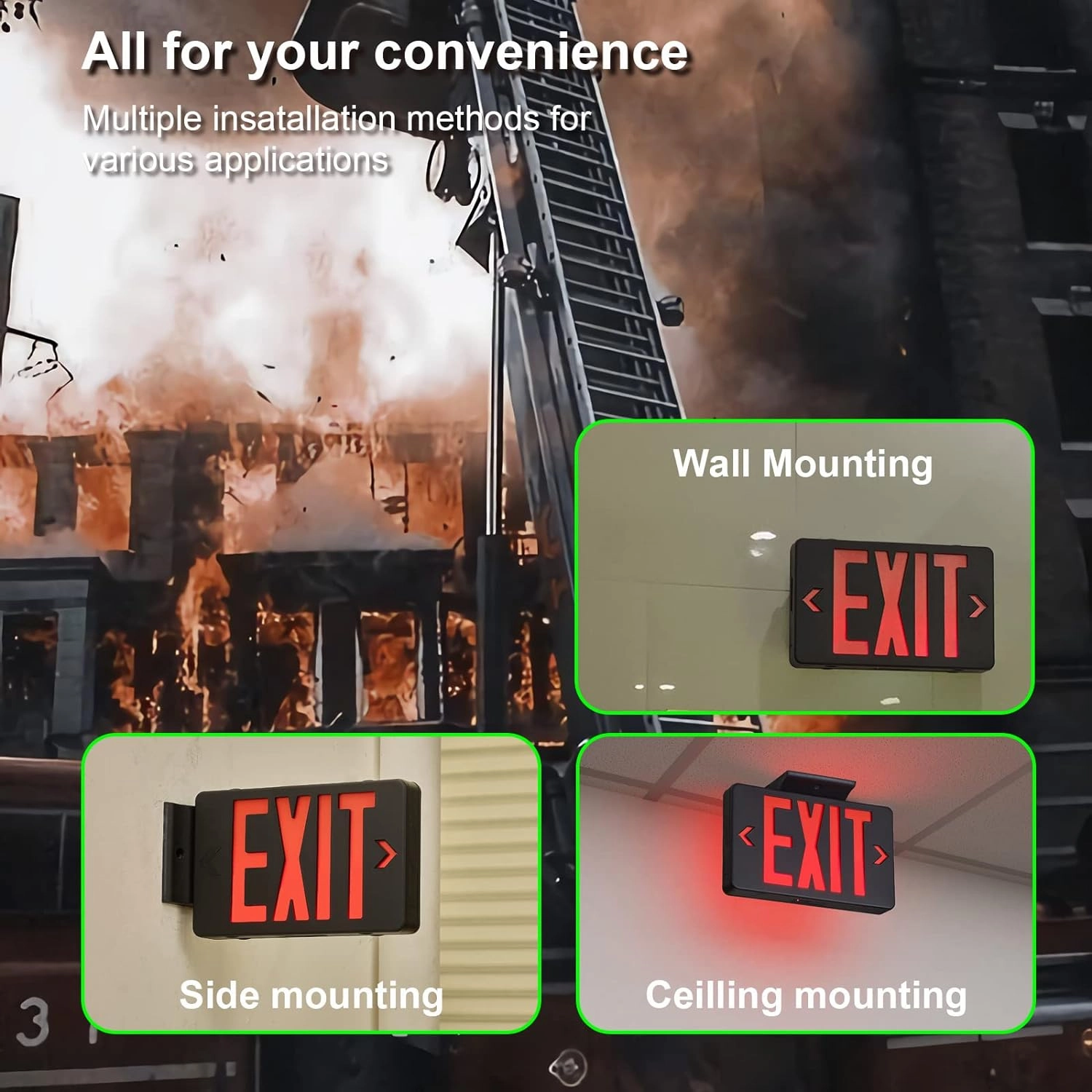 TANLUX Red Exit Sign with Black Housing, LED Emergency Exit Light with Battery Backup, UL Listed, Hardwired Exit Signs with Emergency Lights, Commercial Emergency Lights for Business - 2 Pack