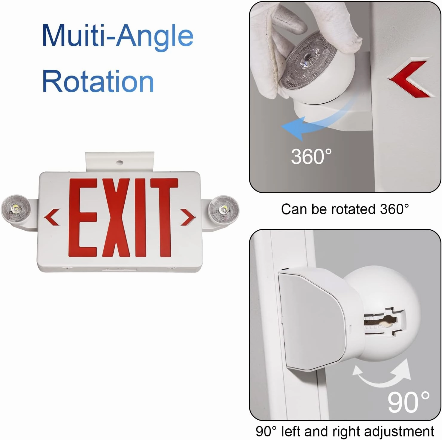 TANLUX Red Exit Sign with Emergency Light, LED Exit Light with Battery Backup, UL Listed, AC 120/277V, Commercial Emergency Lights Combo - 1 Pack