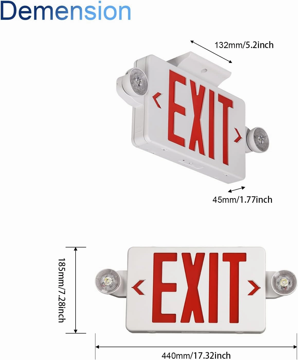 TANLUX Red Exit Sign with Emergency Light, LED Exit Light with Battery Backup, UL Listed, AC 120/277V, Commercial Emergency Lights Combo - 1 Pack