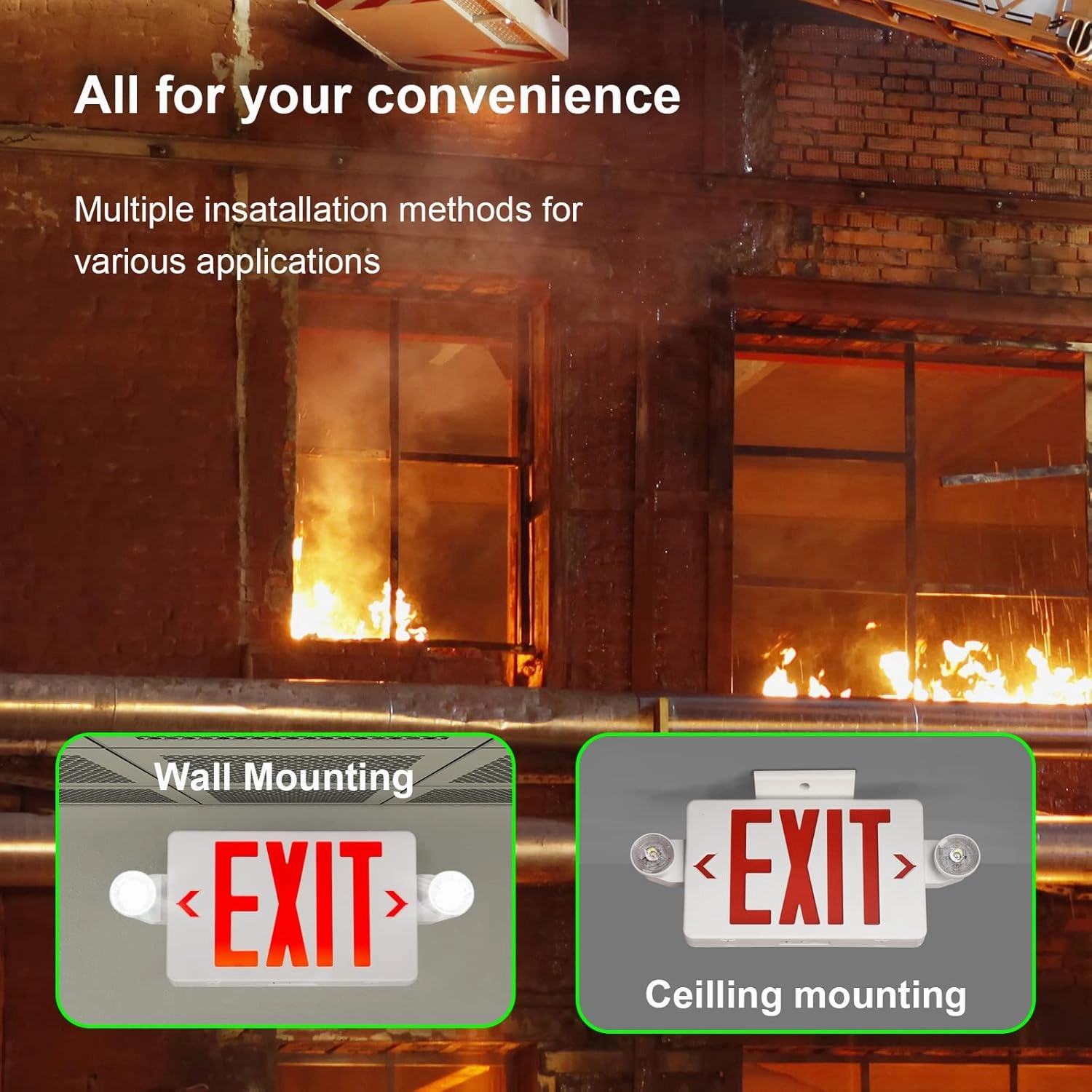 TANLUX Red Exit Sign with Emergency Light, LED Exit Light with Battery Backup, UL Listed, AC 120/277V, Commercial Emergency Lights Combo - 1 Pack