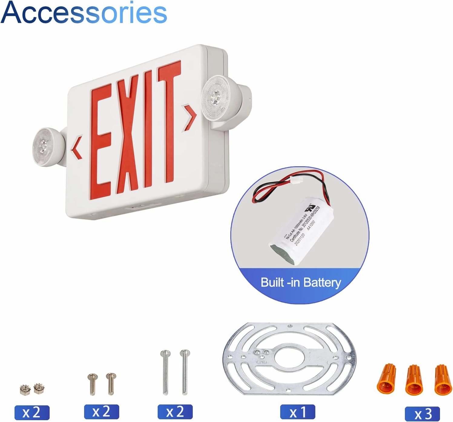 TANLUX Red Exit Sign with Emergency Light, LED Exit Light with Battery Backup, UL Listed, AC 120/277V, Commercial Emergency Lights Combo - 1 Pack