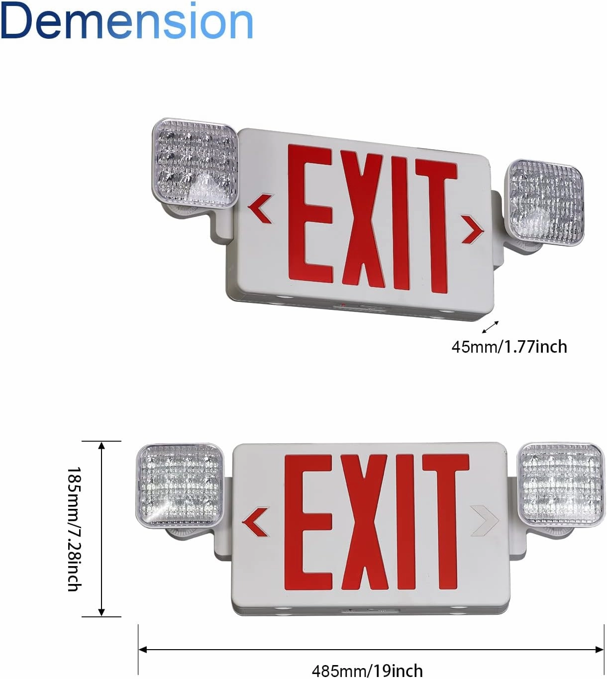 TANLUX Red Exit Sign with Emergency Lights, LED Emergency Exit Light with Battery Backup, UL Listed, AC 120/277V, Commercial Emergency Lights Combo for Business - 1 Pack