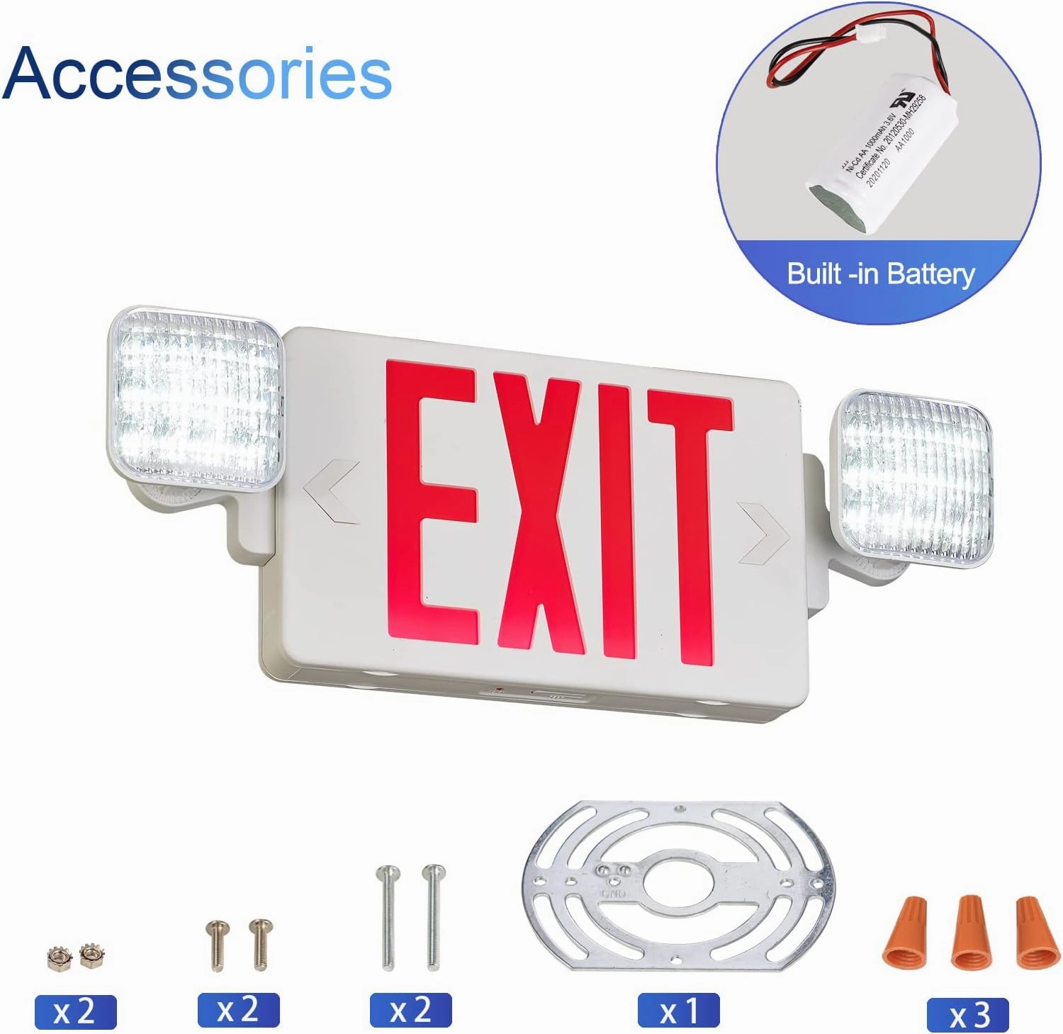 TANLUX Red Exit Sign with Emergency Lights, LED Emergency Exit Light with Battery Backup, UL Listed, AC 120/277V, Commercial Emergency Lights Combo for Business - 1 Pack