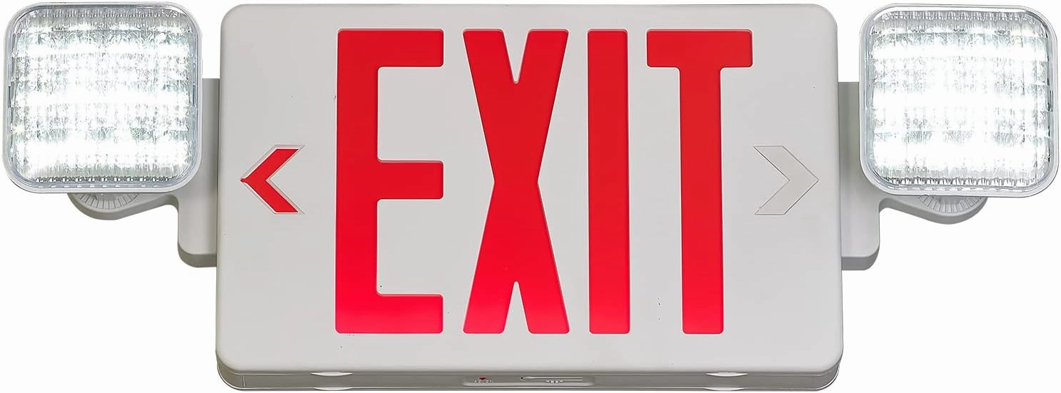 TANLUX Red Exit Sign with Emergency Lights, LED Emergency Exit Light with Battery Backup, UL Listed, AC 120/277V, Commercial Emergency Lights Combo for Business - 1 Pack