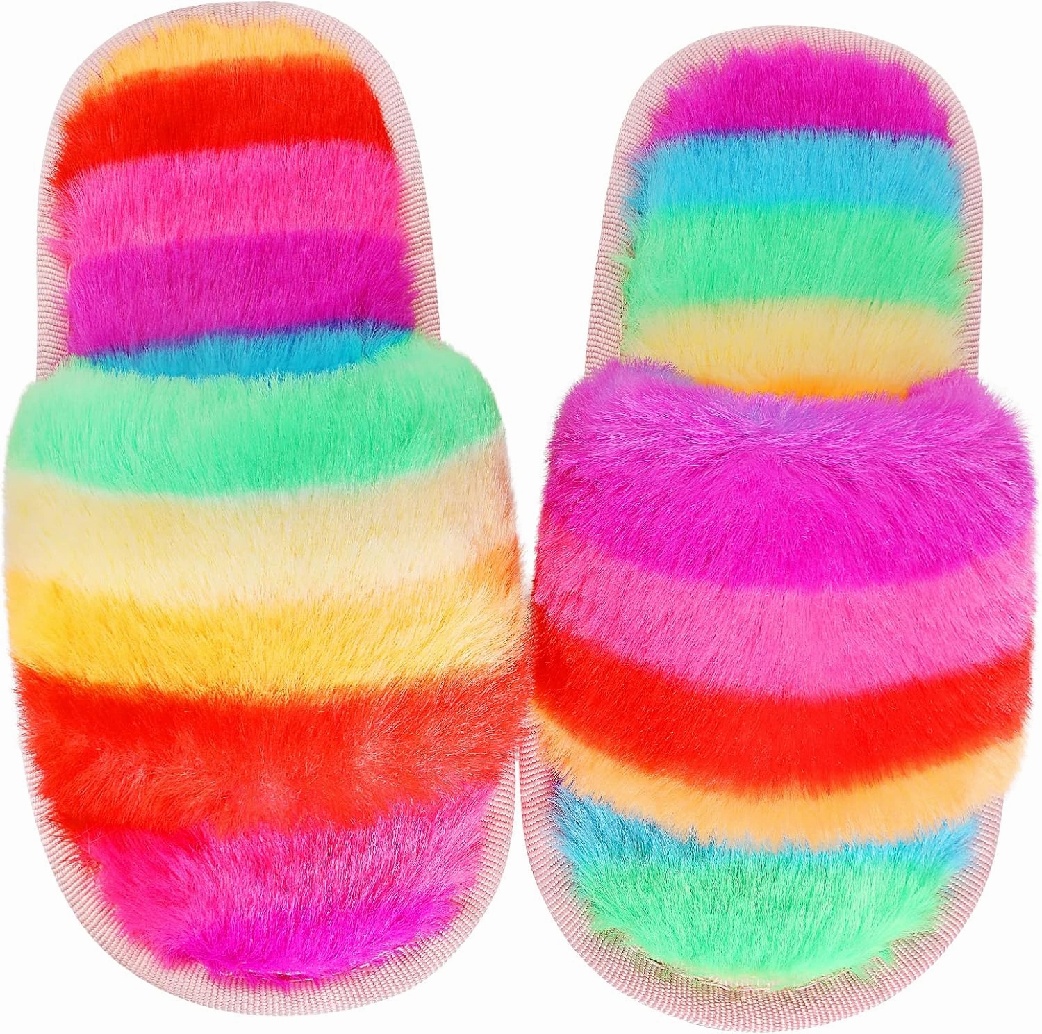techcity Boys Girls Fuzzy House Slippers Cute Comfy Faux Fur Slip On Fluffy Plush Open Toe Home Slides for Kids Indoor Outdoor Warm Shoes