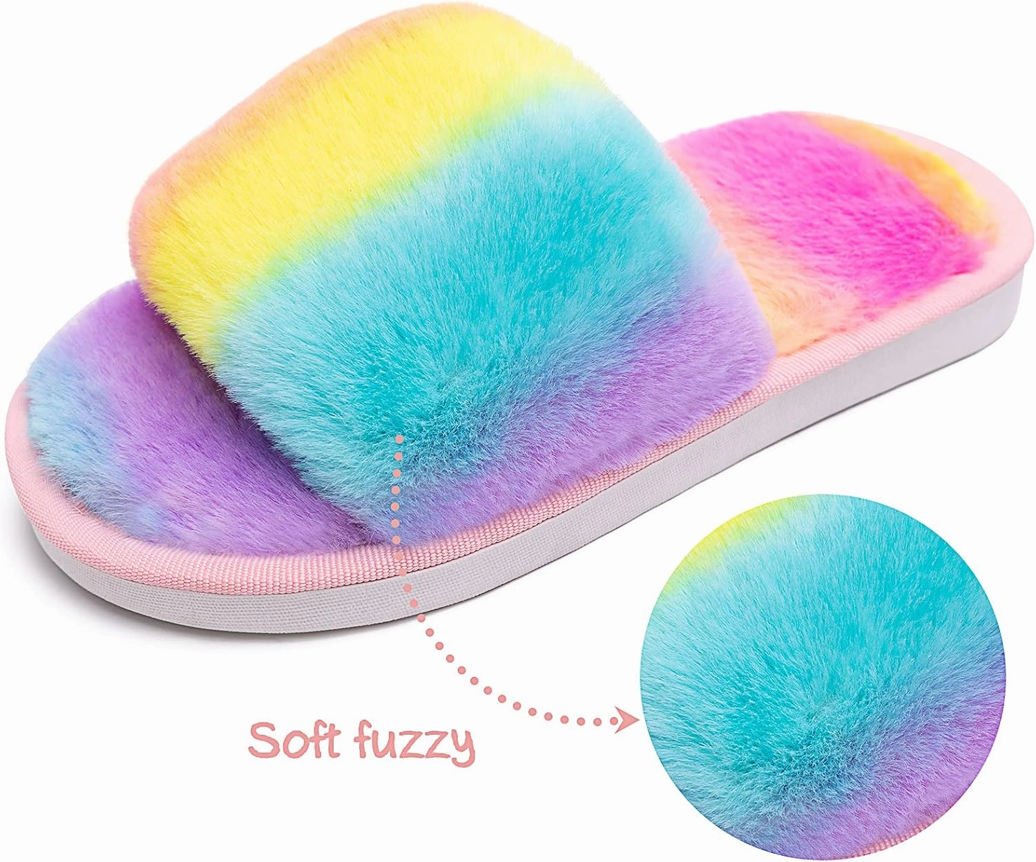 techcity Boys Girls Fuzzy House Slippers Cute Comfy Faux Fur Slip On Fluffy Plush Open Toe Home Slides for Kids Indoor Outdoor Warm Shoes