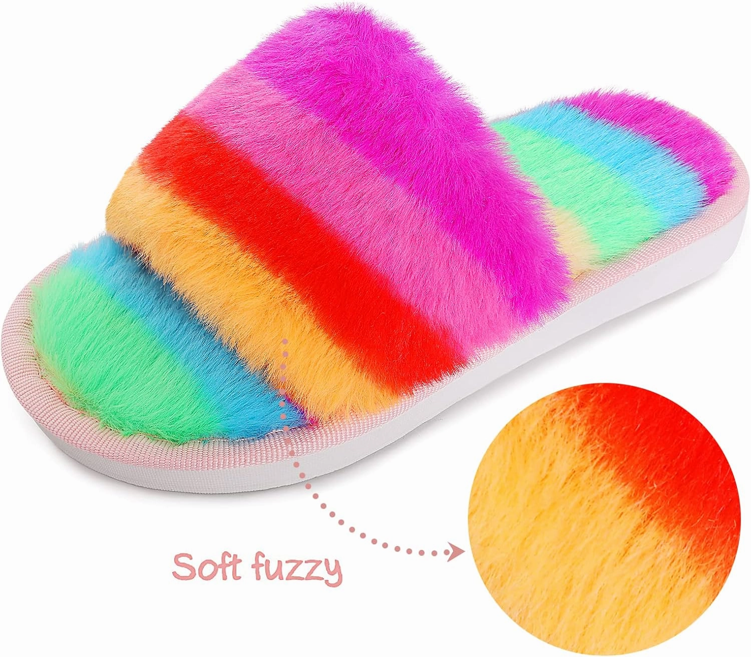 techcity Boys Girls Fuzzy House Slippers Cute Comfy Faux Fur Slip On Fluffy Plush Open Toe Home Slides for Kids Indoor Outdoor Warm Shoes