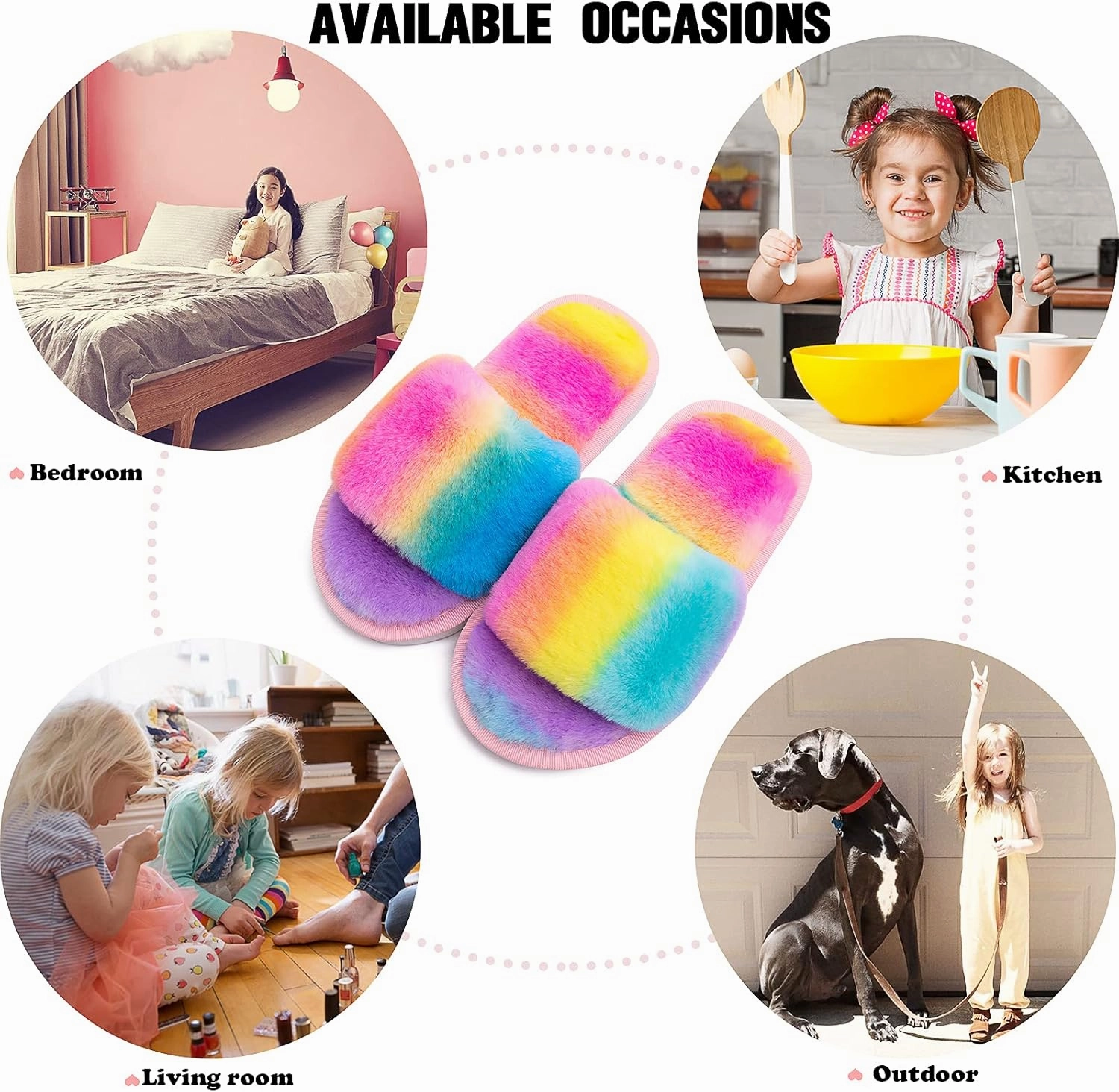 techcity Boys Girls Fuzzy House Slippers Cute Comfy Faux Fur Slip On Fluffy Plush Open Toe Home Slides for Kids Indoor Outdoor Warm Shoes