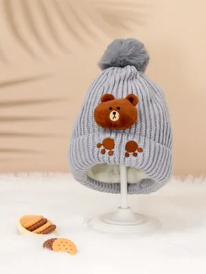 Teddy Applique Hat with Pom-Pom for Boys