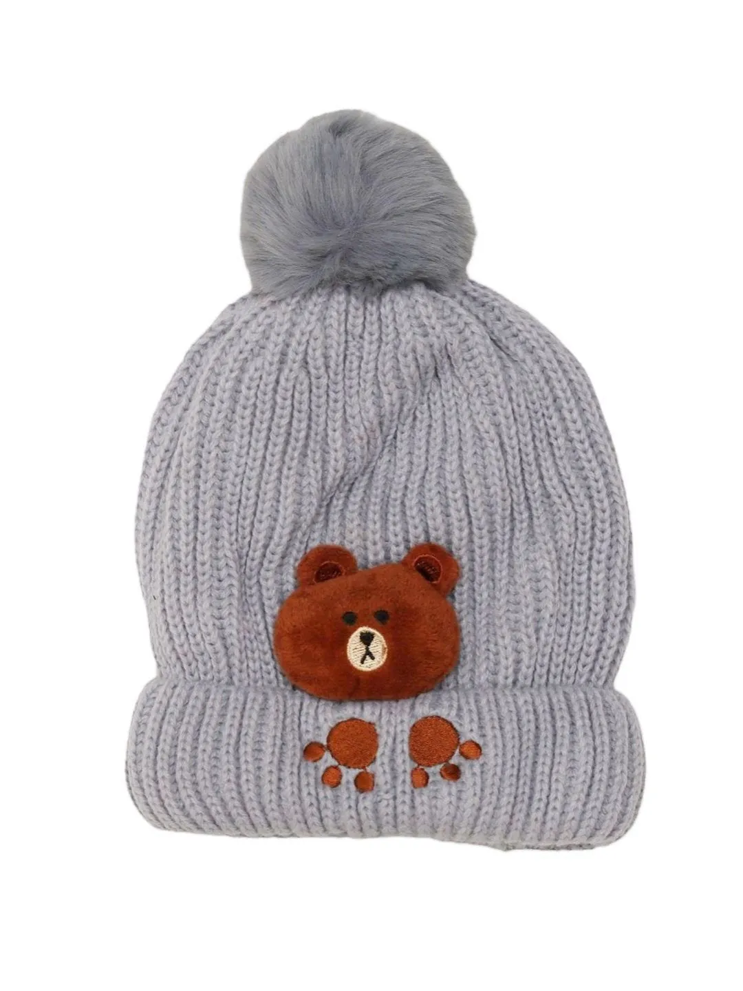 Teddy Applique Hat with Pom-Pom for Boys