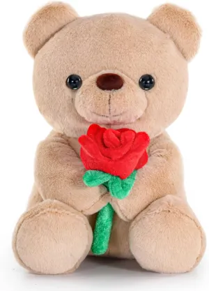 Teddy Bear Stuffed Animal with Rose, 9″Soft Stuffed Bear Plush Toy, Birthday Gifts for Mom Her Him Girlfriend Boyfriend Friend (Coffee)
