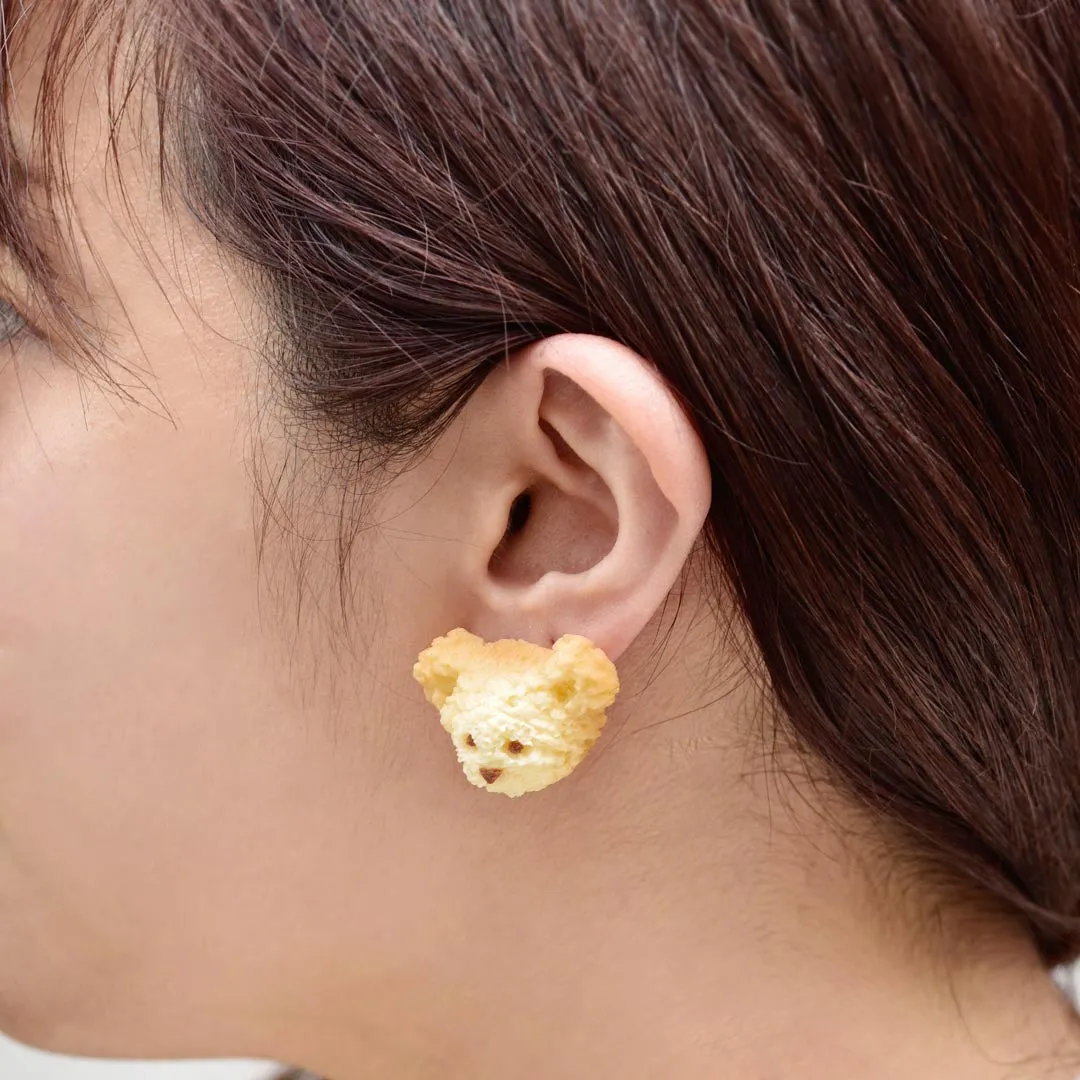 Teddy Bear's Face Milk Cookie Clip-On Earring (Single)【Japan Jewelry】