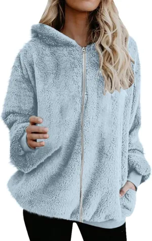 Teddy Coat For Women Plus Size Dressy Casual Fuzzy Fleece Sherpa Jacket Full Zip Up Hooded Fluffy Coats Outwear