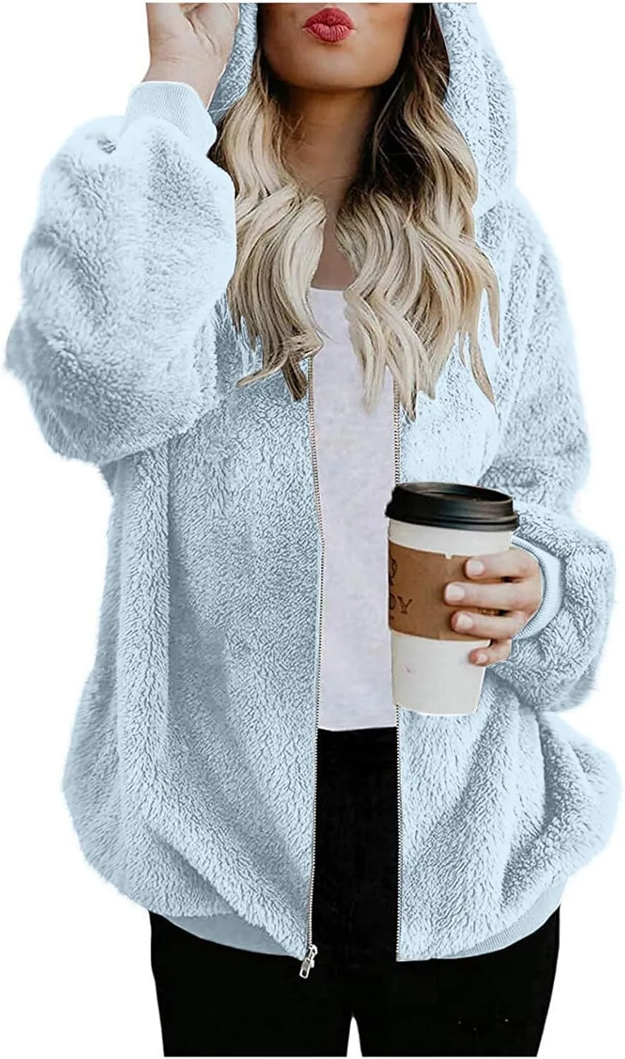 Teddy Coat For Women Plus Size Dressy Casual Fuzzy Fleece Sherpa Jacket Full Zip Up Hooded Fluffy Coats Outwear