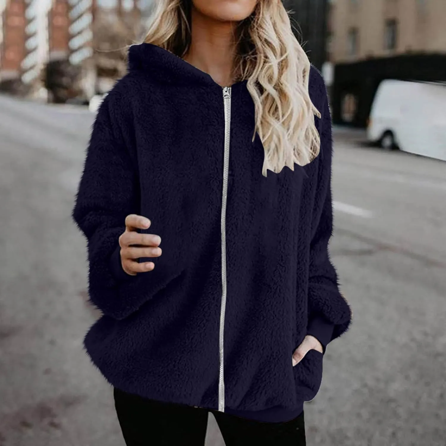 Teddy Coat For Women Plus Size Dressy Casual Fuzzy Fleece Sherpa Jacket Full Zip Up Hooded Fluffy Coats Outwear