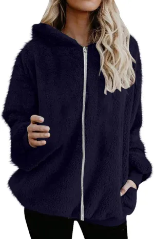 Teddy Coat For Women Plus Size Dressy Casual Fuzzy Fleece Sherpa Jacket Full Zip Up Hooded Fluffy Coats Outwear