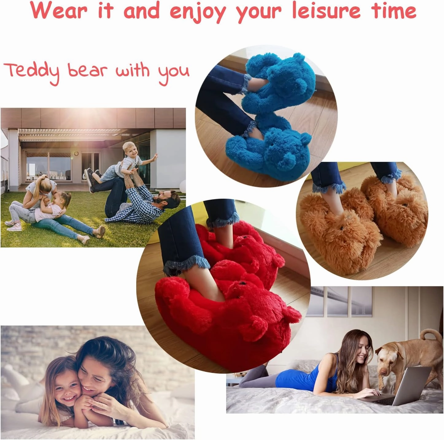 Teddy Bear Slippers, Christmas Cute Winter Warm Fluffy Fuzzy Soft Cute Animal Slippers Women House Indoor Cartoon Women Girls