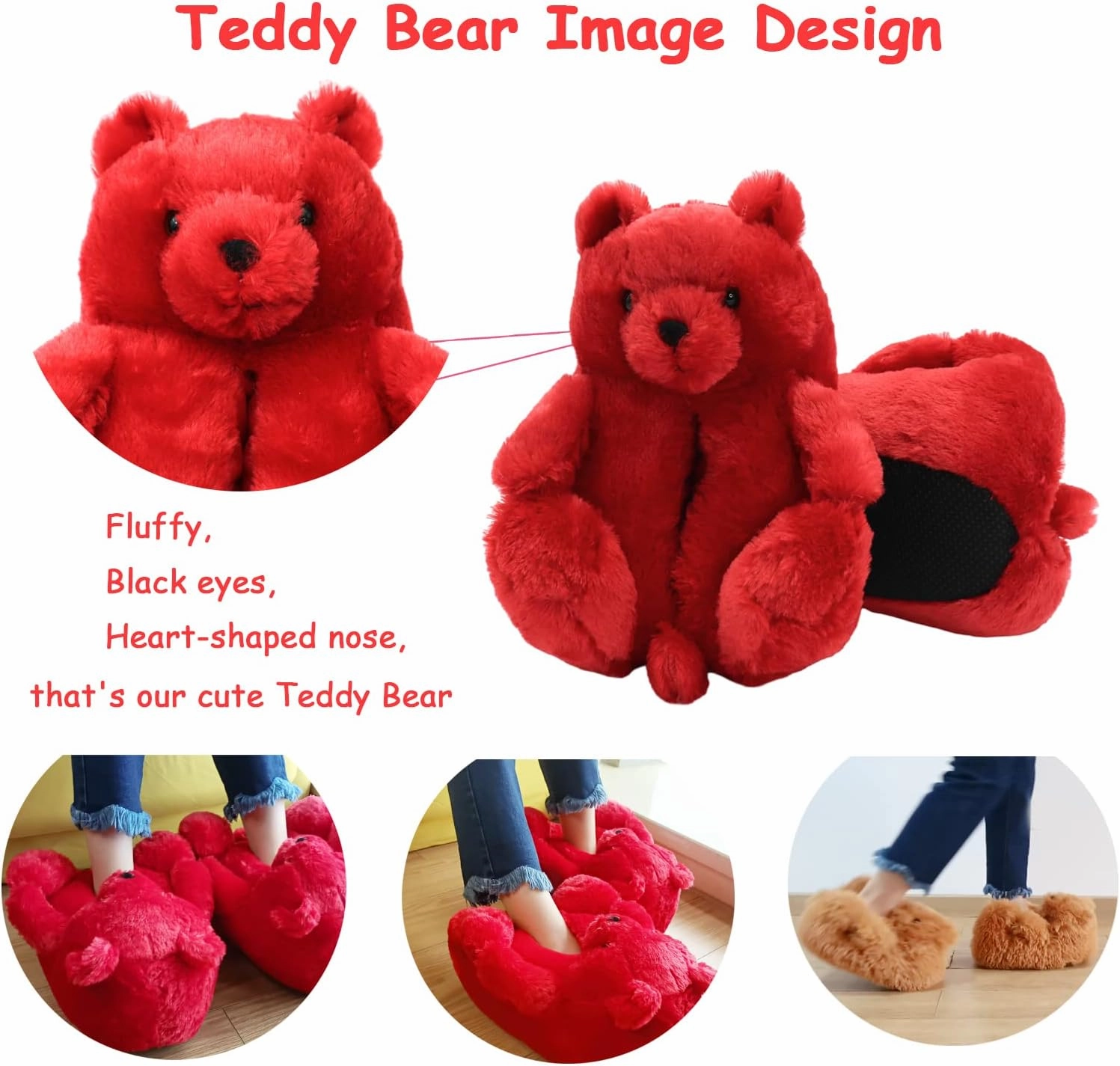Teddy Bear Slippers, Christmas Cute Winter Warm Fluffy Fuzzy Soft Cute Animal Slippers Women House Indoor Cartoon Women Girls