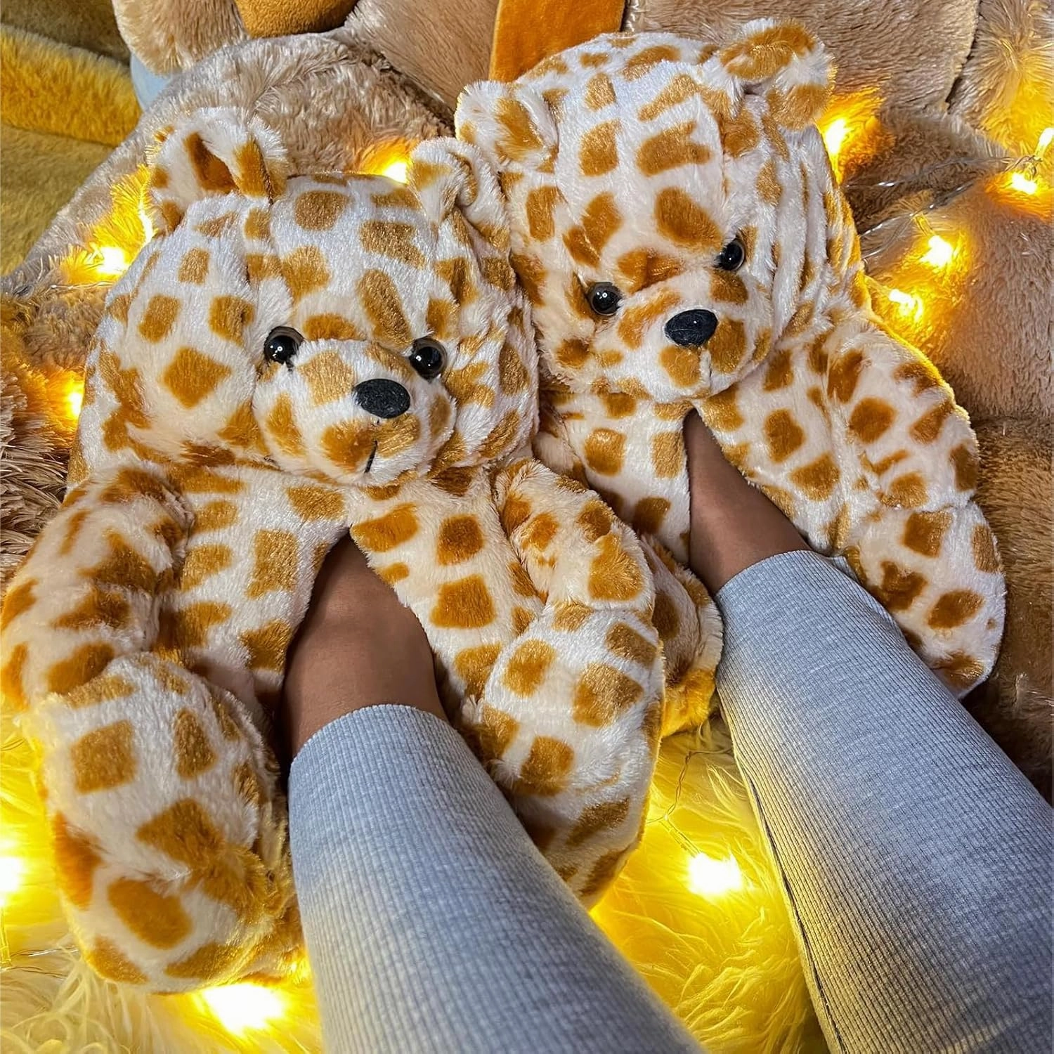Teddy Bear Slippers, Christmas Cute Winter Warm Fluffy Fuzzy Soft Cute Animal Slippers Women House Indoor Cartoon Women Girls
