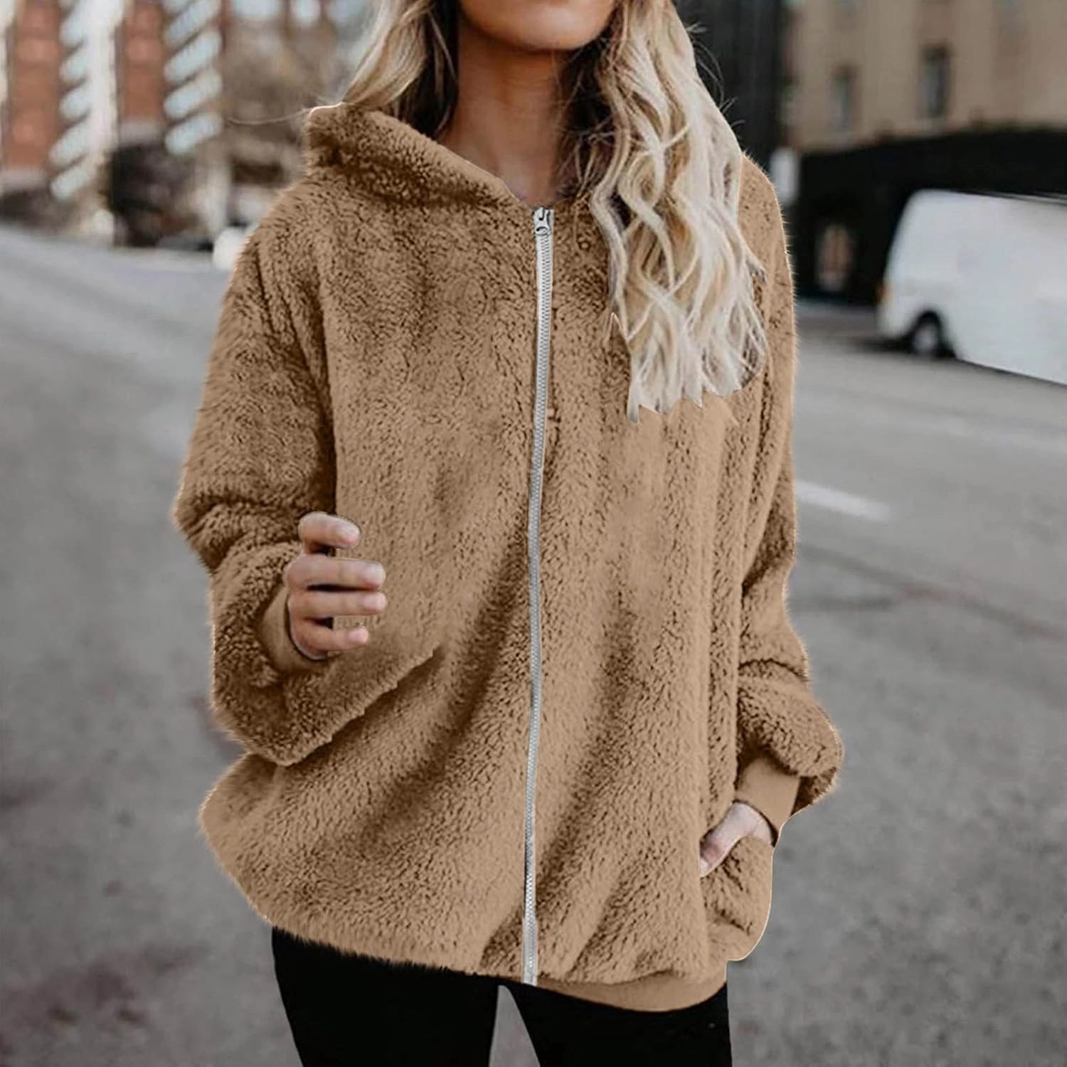 Teddy Coat For Women Plus Size Dressy Casual Fuzzy Fleece Sherpa Jacket Full Zip Up Hooded Fluffy Coats Outwear