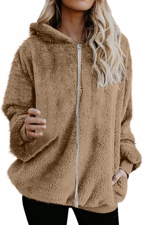 Teddy Coat For Women Plus Size Dressy Casual Fuzzy Fleece Sherpa Jacket Full Zip Up Hooded Fluffy Coats Outwear