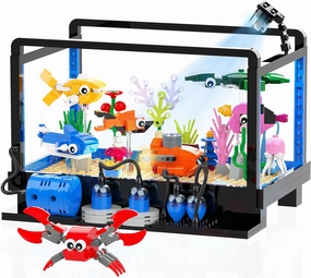 Tenhorses Fish Tank Building Block Set, Lighting Aquarium Sets Including Marine Life, a Submarine and a Treasure Chest, Building Block Toy for 6 , Gift for Sea Lovers.