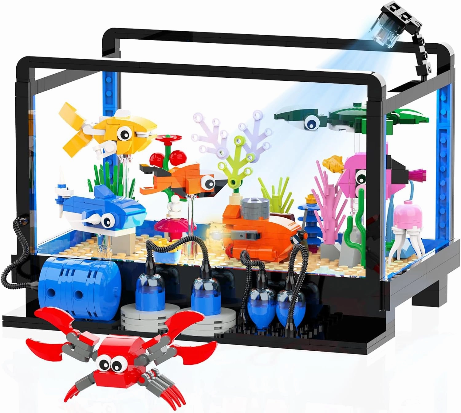Tenhorses Fish Tank Building Block Set, Lighting Aquarium Sets Including Marine Life, a Submarine and a Treasure Chest, Building Block Toy for 6 , Gift for Sea Lovers.