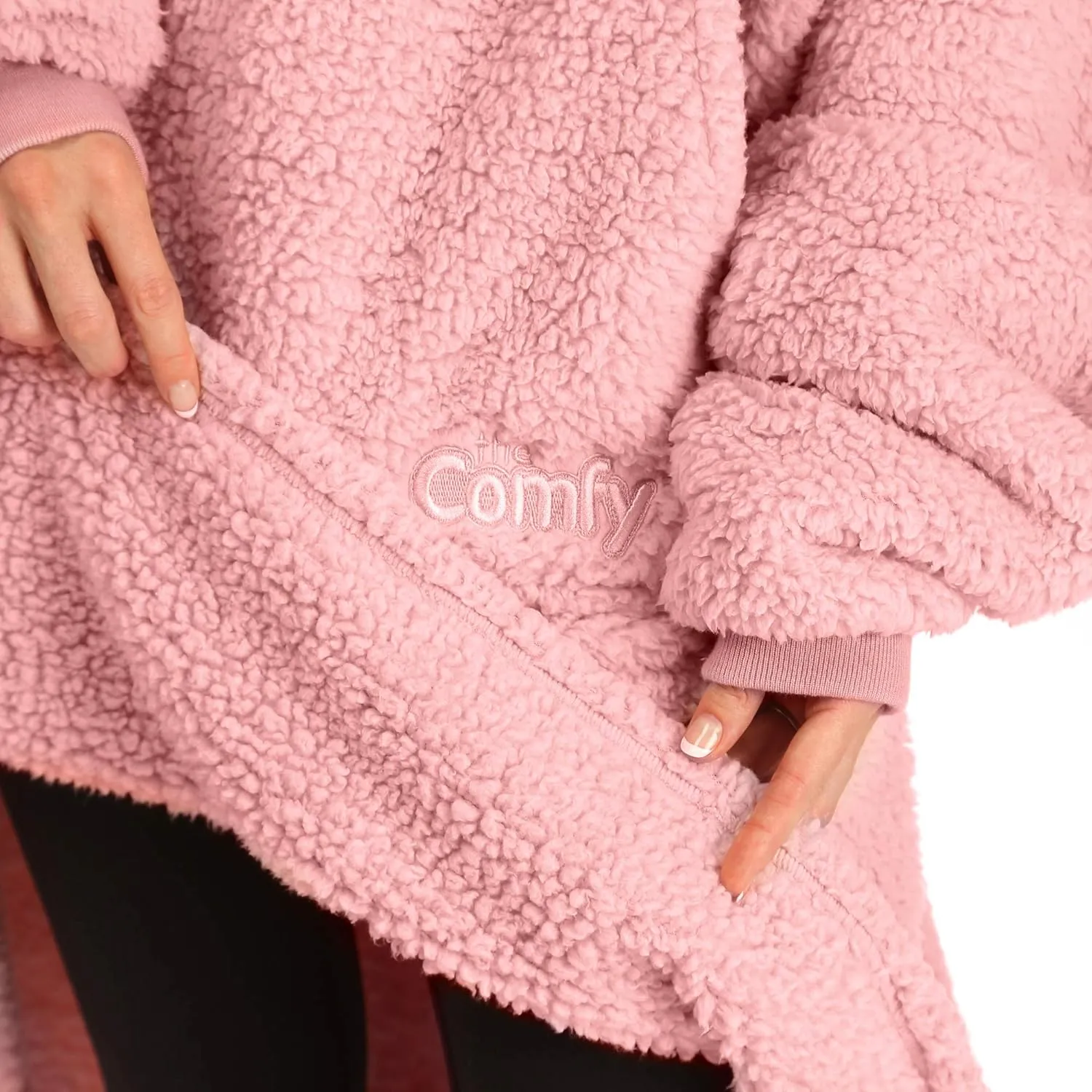 THE COMFY Teddy Bear Quarter-Zip | Sherpa Wearable Blanket with Quarter Length Zipper, Oversized Design with Hood and Pocket, From Shark Tank, for Women & Men, Warm and Cozy Gifts
