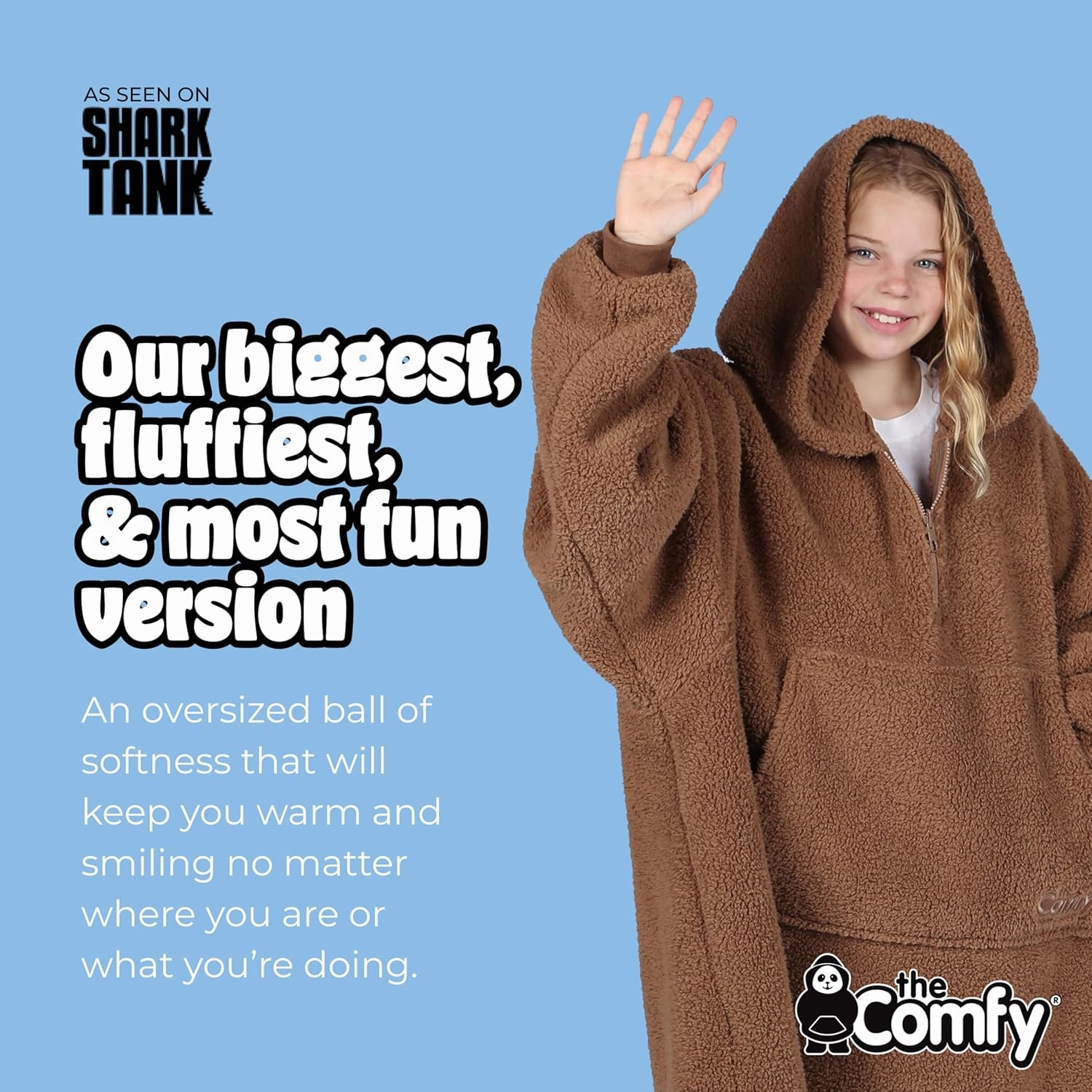 THE COMFY Teddy Bear Quarter-Zip | Sherpa Wearable Blanket with Quarter Length Zipper, Oversized Design with Hood and Pocket, From Shark Tank, for Women & Men, Warm and Cozy Gifts