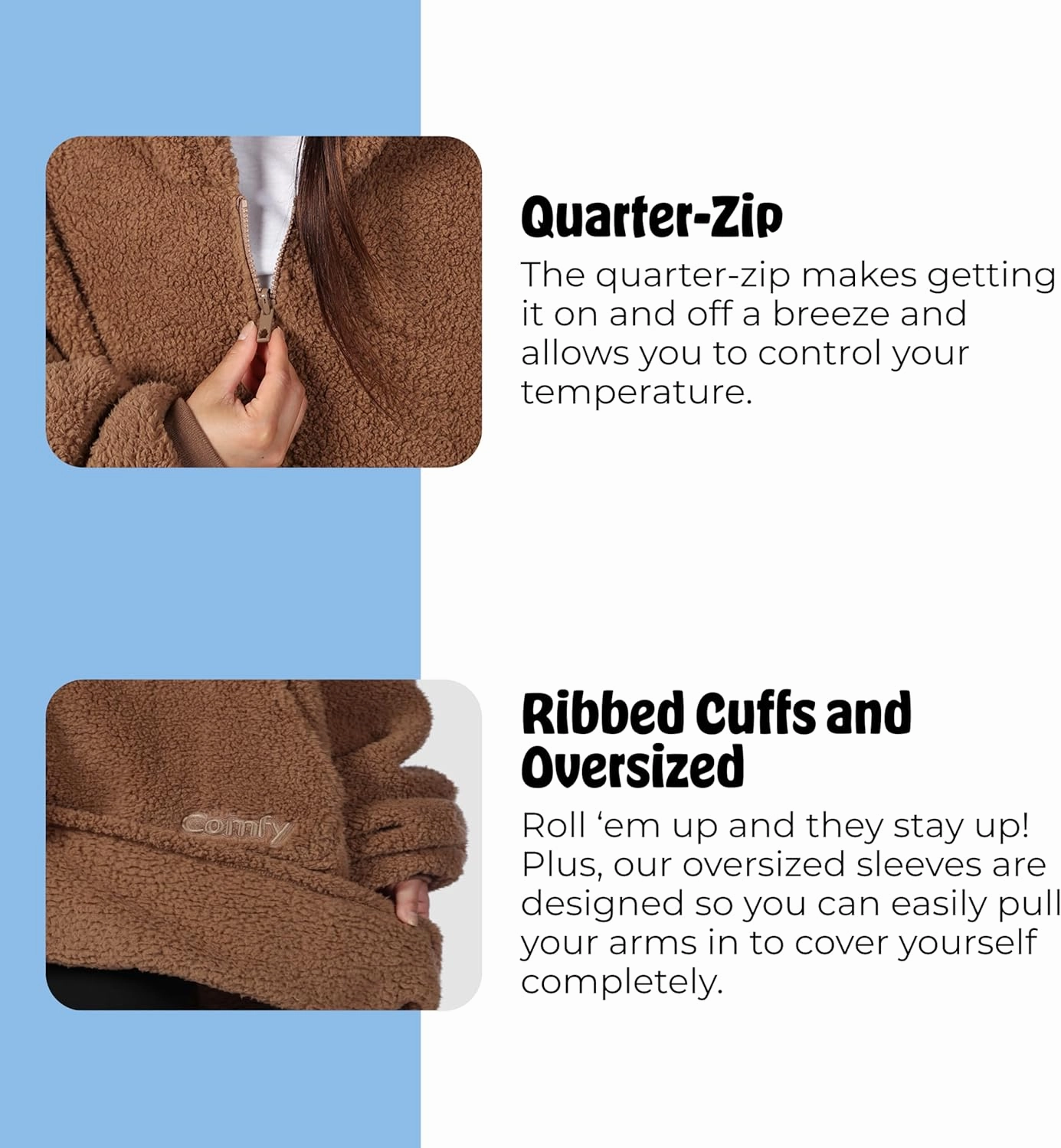 THE COMFY Teddy Bear Quarter-Zip | Sherpa Wearable Blanket with Quarter Length Zipper, Oversized Design with Hood and Pocket, From Shark Tank, for Women & Men, Warm and Cozy Gifts