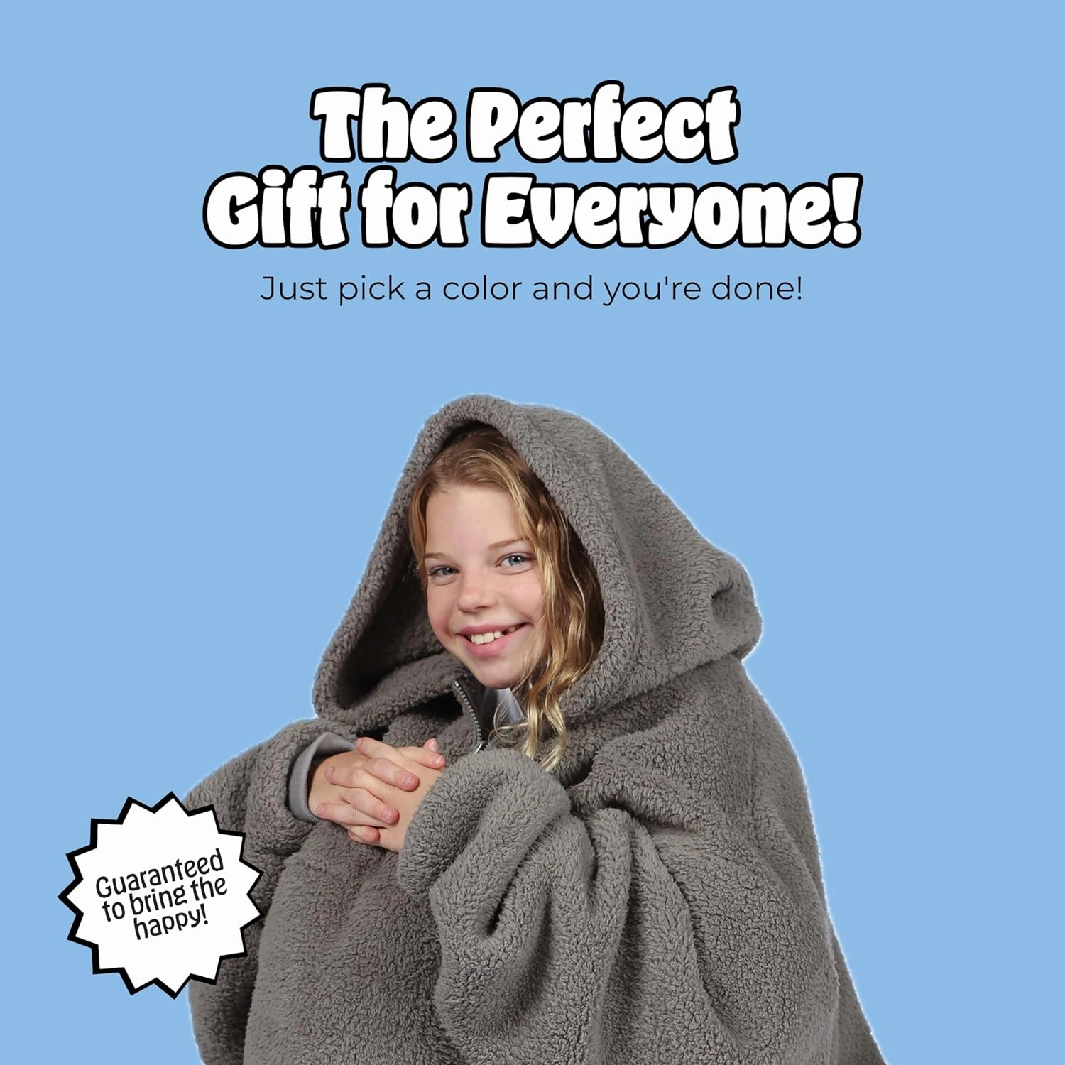 THE COMFY Teddy Bear Quarter-Zip | Sherpa Wearable Blanket with Quarter Length Zipper, Oversized Design with Hood and Pocket, From Shark Tank, for Women & Men, Warm and Cozy Gifts