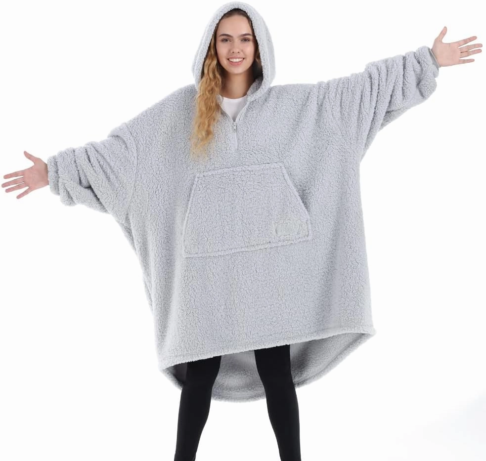 THE COMFY Teddy Bear Quarter-Zip | Sherpa Wearable Blanket with Quarter Length Zipper, Oversized Design with Hood and Pocket, From Shark Tank, for Women & Men, Warm and Cozy Gifts