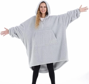 THE COMFY Teddy Bear Quarter-Zip | Sherpa Wearable Blanket with Quarter Length Zipper, Oversized Design with Hood and Pocket, From Shark Tank, for Women & Men, Warm and Cozy Gifts