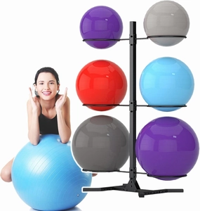 Three-Layer Yoga Ball Storage Shelf,Metal Exercise Balls Holder, with Round Support Rod,Adjustable Figure Eight Base,for Family Ball Storage,6balls