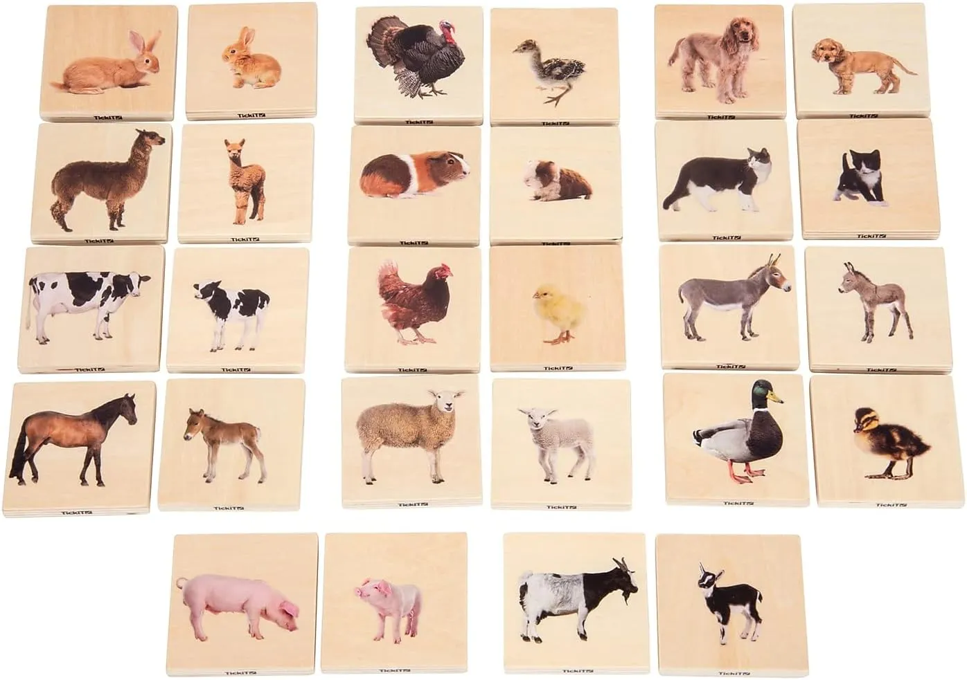 TickiT - 73406 Domestic Animal Family Match - Set of 28 - Real Pictures - Animal Memory Game with Parents and Babies - Animal Matching Game for Toddlers - Develop Cognitive Skills ,Critical Thinking