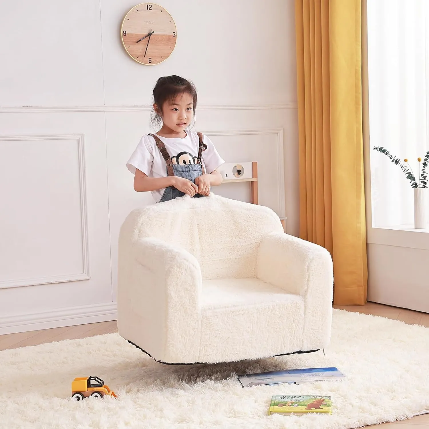 Tiita Kids Sofa Couch, Toddler Foam Sofa Chair, Comfy Child Lounge Chair with Carrying Handle & Side Pockets, Baby Plush Armrest Chair, Lightweight Reading Sofa for Girl or Boy (Beige)