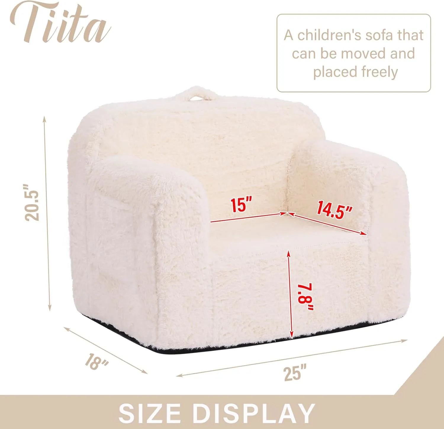 Tiita Kids Sofa Couch, Toddler Foam Sofa Chair, Comfy Child Lounge Chair with Carrying Handle & Side Pockets, Baby Plush Armrest Chair, Lightweight Reading Sofa for Girl or Boy (Beige)
