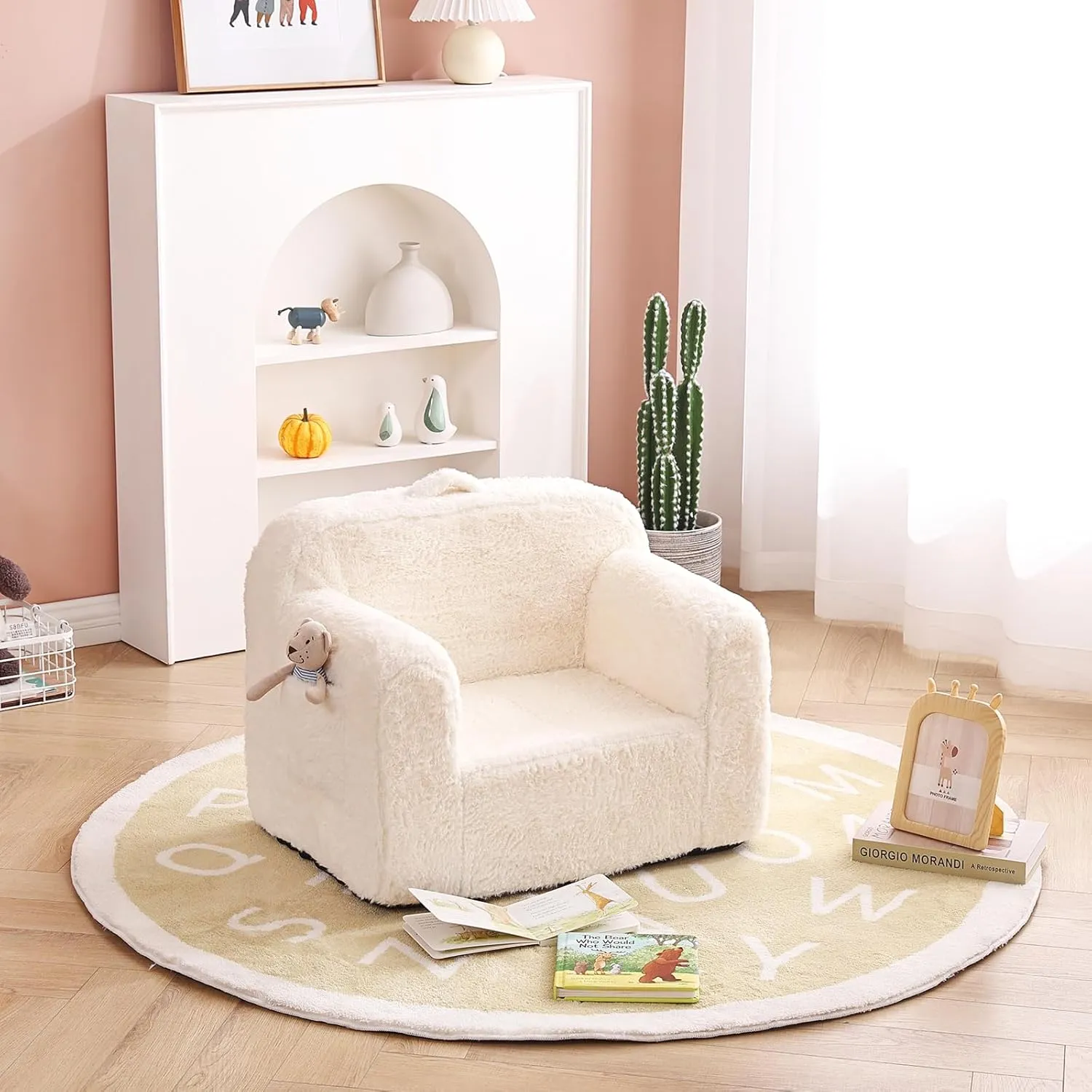 Tiita Kids Sofa Couch, Toddler Foam Sofa Chair, Comfy Child Lounge Chair with Carrying Handle & Side Pockets, Baby Plush Armrest Chair, Lightweight Reading Sofa for Girl or Boy (Beige)