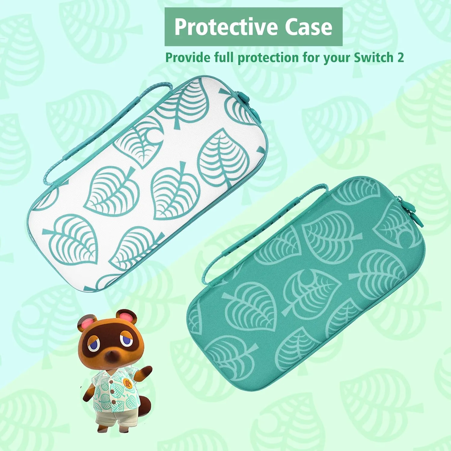 TIKOdirect Carrying Case for Nintendo Switch 2(2025), Shockproof Portable Travel Bag with with 12 Game Card Slots Inner Storage Bag for Switch 2 Console Joy-Con & Accessories, Animal Crossing Green