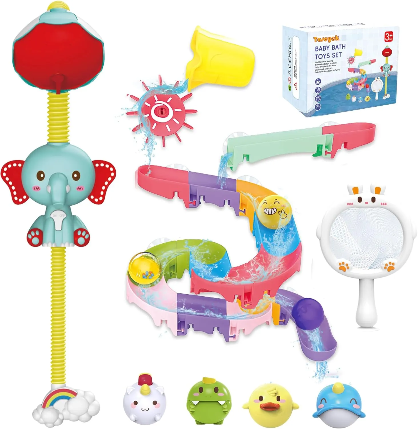 Toddler Bath Toys, Baby Bathtub Toys with Elephant Shower Sprays and Slide Track, Fishing Floating Animals Toys, Creative Shower Toys Christmas Birthday Gifts for Boys and Girls