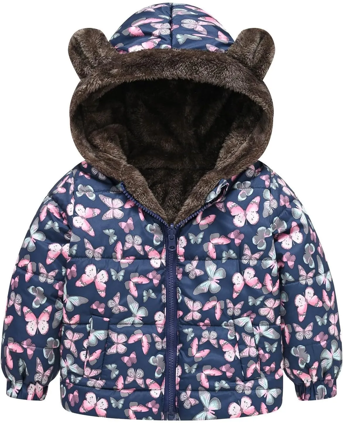 Toddler Winter Coat Boys Girls Bear Ears Hooded Puffer Jacket Fleece Lined Padded Down Coat Baby Quilted Bubble Coat