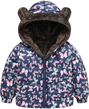 Toddler Winter Coat Boys Girls Bear Ears Hooded Puffer Jacket Fleece Lined Padded Down Coat Baby Quilted Bubble Coat