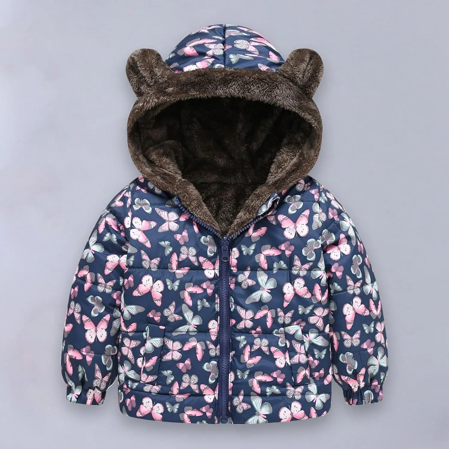 Toddler Winter Coat Boys Girls Bear Ears Hooded Puffer Jacket Fleece Lined Padded Down Coat Baby Quilted Bubble Coat